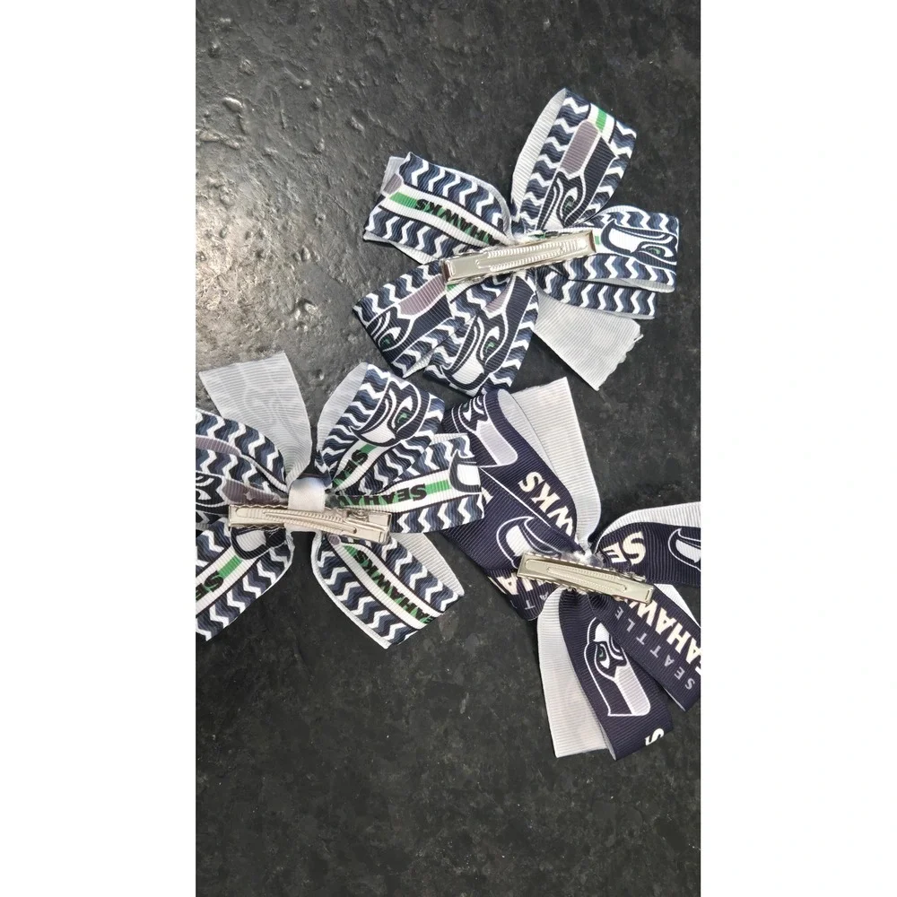 Seattle Seahawks Hair Bows Set of 3 NFL Football Chevron Navy Blue Green Clips